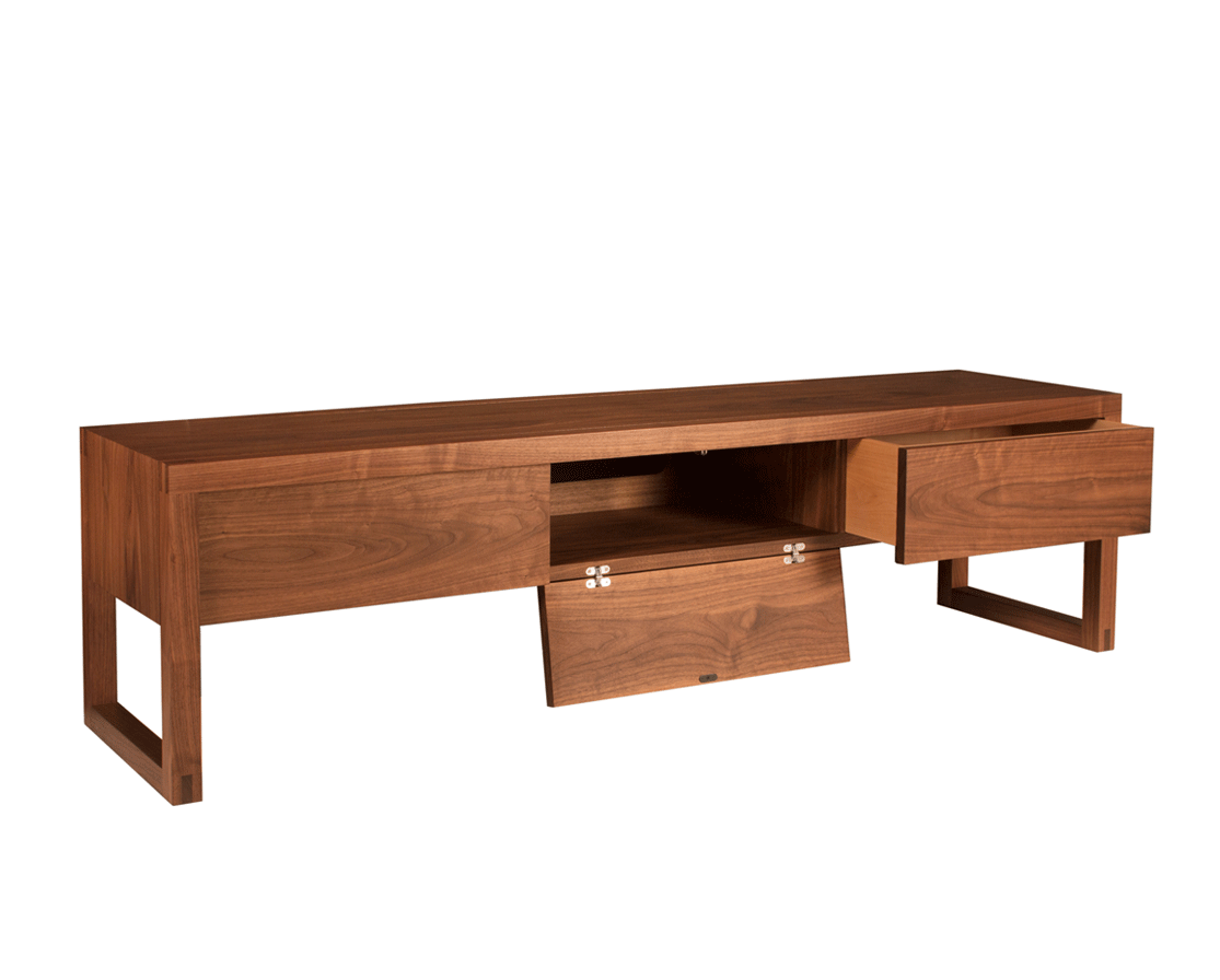 Celilo Media Console Large in Eastern Walnut Open