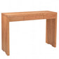 A light Cherry wood console table with three drawers on the front and a rectangular apron base, shown from a three-quarter angle on a white background.
