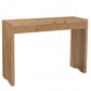 A light oak wood console table with a rectangular top, two drawers, and a thick blocky leg design, shown on a plain white background.