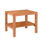 A square wooden side table with a warm medium-brown finish, featuring a top surface, a lower shelf, and four sturdy legs, shown against a plain white background.