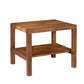 A square wooden end table with a warm medium-brown finish, featuring a top surface, four legs, and a lower shelf, shown on a plain white background.