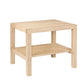 A light natural wood side table with a rectangular top, four legs, and a lower shelf, shown on a plain white background.