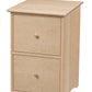 A two-drawer wooden file cabinet light Maple finish, featuring round wooden knobs and a slightly tapered top, shown against a plain white background.