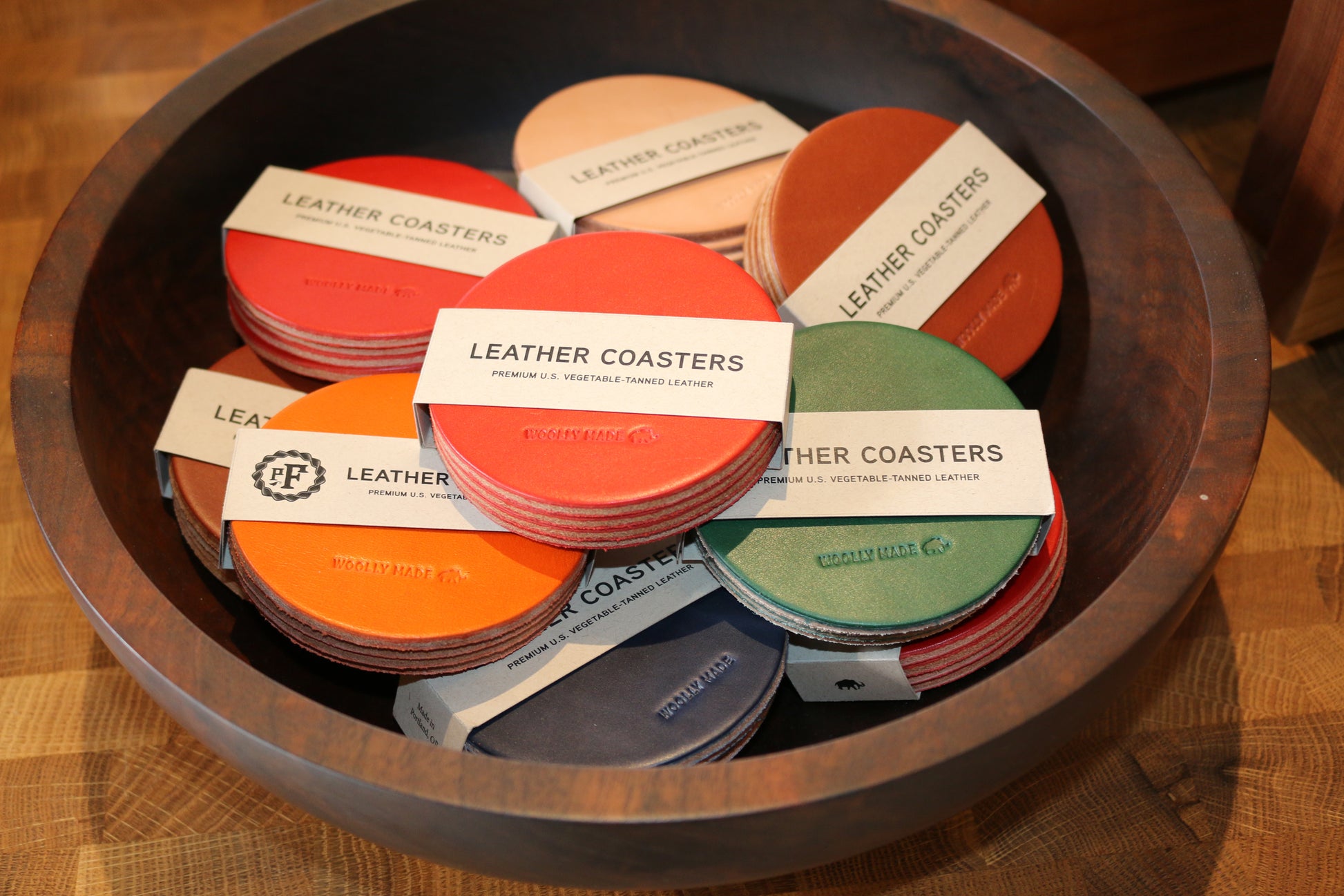 Leather coaster sets. Made in Portland