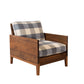 Clyde lounge chair in Eastern Walnut with special order fabric.