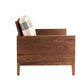 Side view of Clyde lounge chair in Eastern Walnut with special order fabric