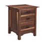 A three-drawer wooden nightstand with a dark brown finish and black walnut drawer pulls, shown on a plain white background.