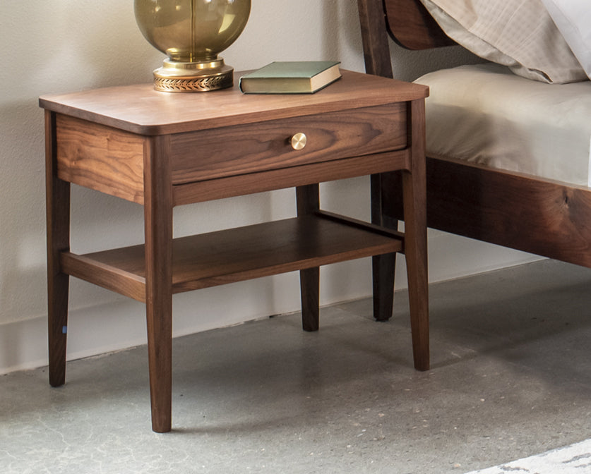 Whitman nightstand in Eastern Walnut with satin brass pull 