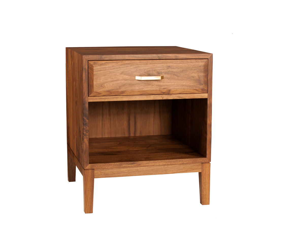 Corbett Nightstand in Eastern Walnut with satin brass pulls