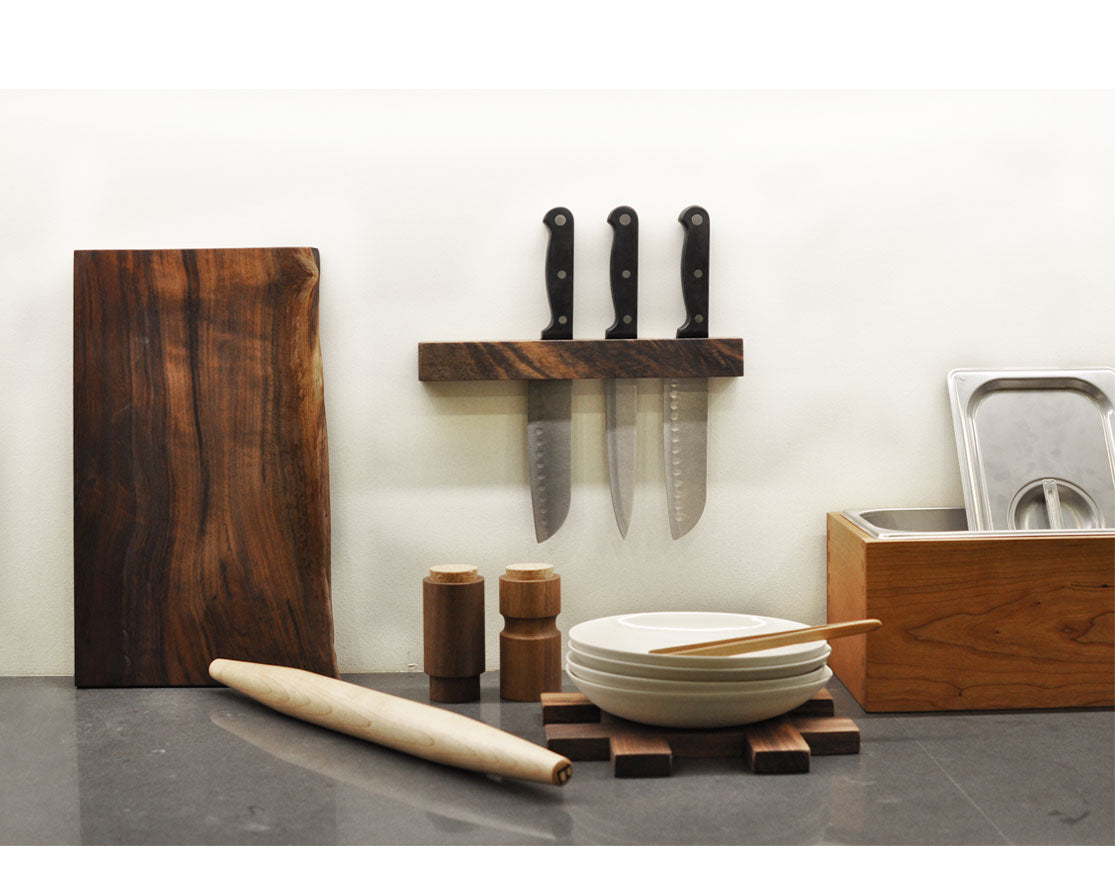 Live Edge Breadboard featured with Joinery compost bin, trivet and knife block 