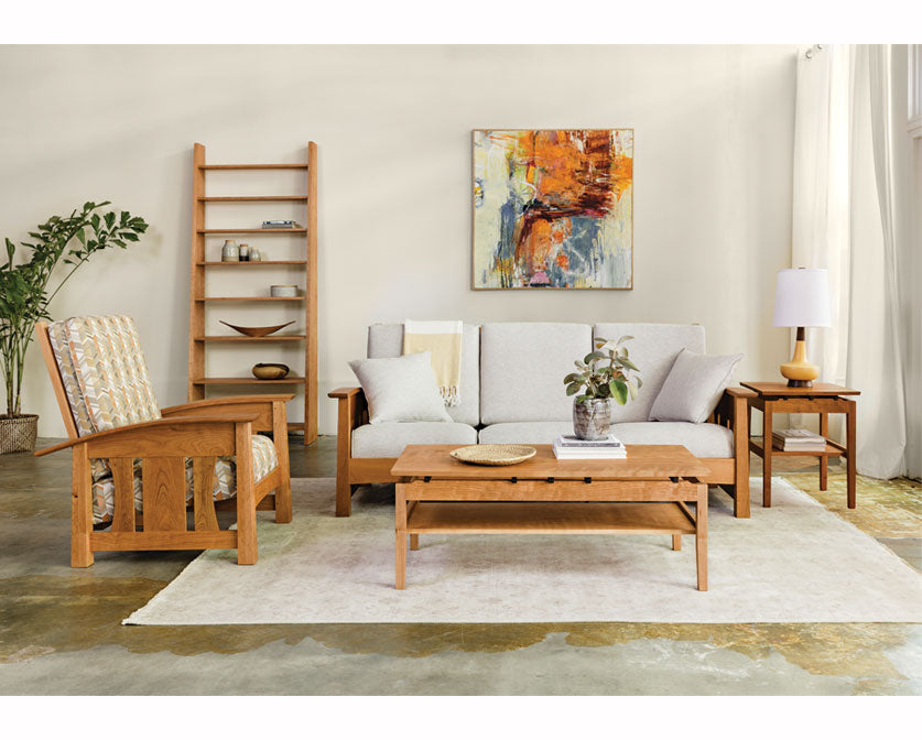 Hochberg Coffee Table with shelf in Cherry with Western Walnut riser