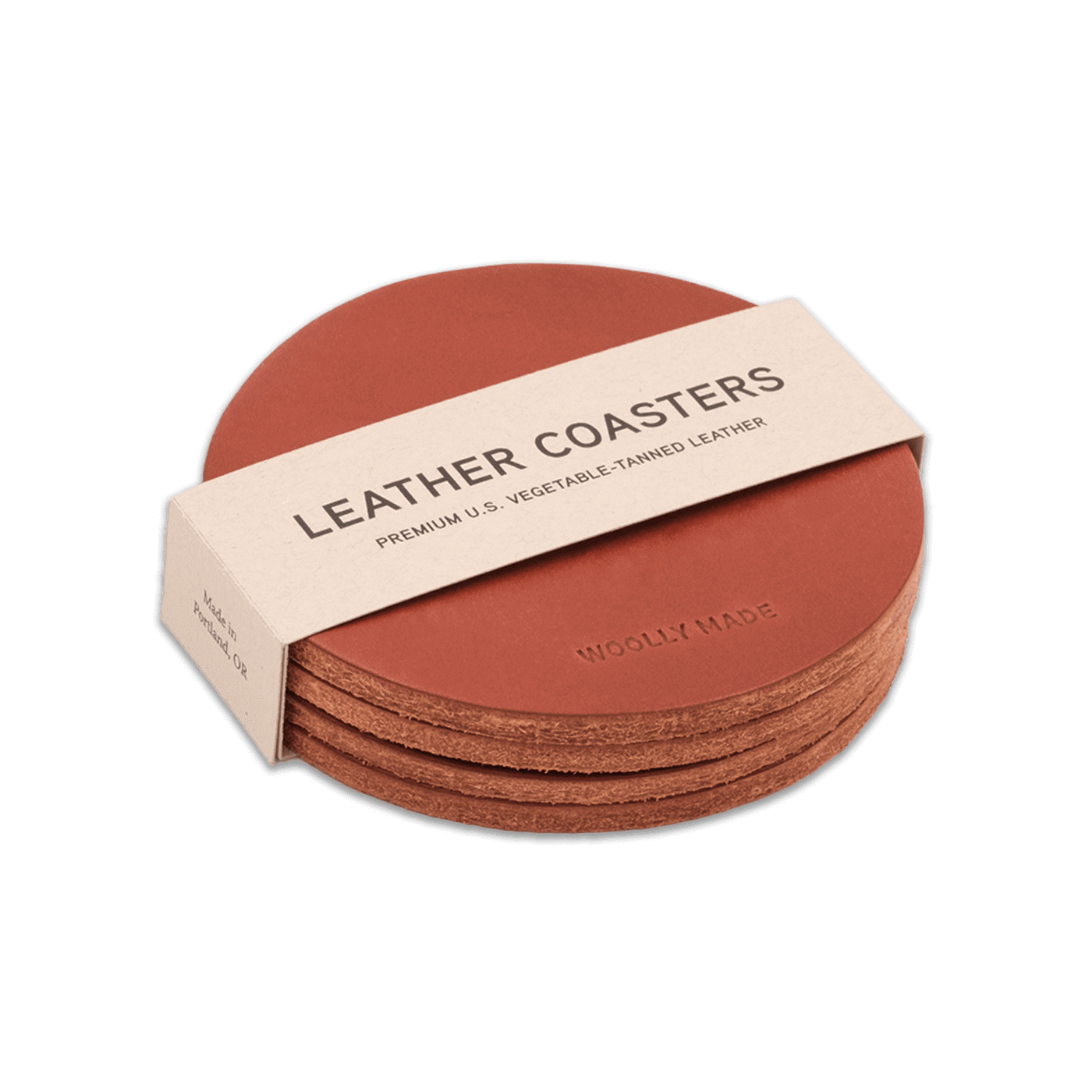 Brown leather coaster set. Made in Portland