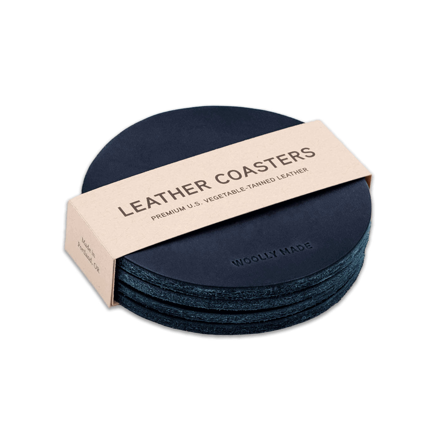Blue leather coaster set. Made in Portland
