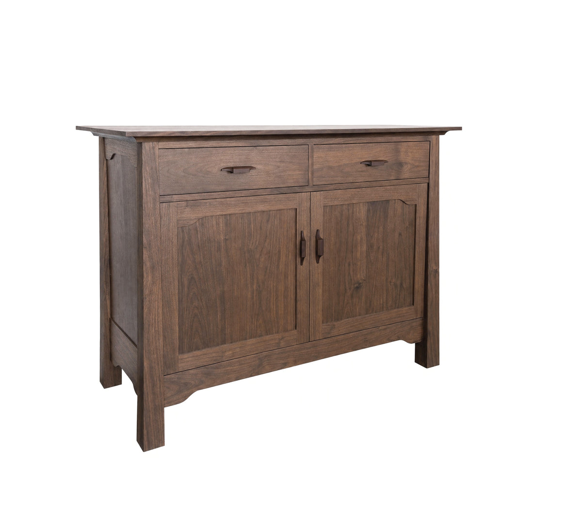 A Walut wood sideboard cabinet with two drawers on top and two paneled doors below, featuring dark wood handles, shown on a plain white background.