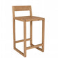 A modern wooden bar stool with a slatted backrest and open frame legs, shown on a plain white background.