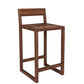 A modern wooden bar stool with a backrest, featuring a warm brown wood finish and a minimalist open-frame design, shown on a plain white background.