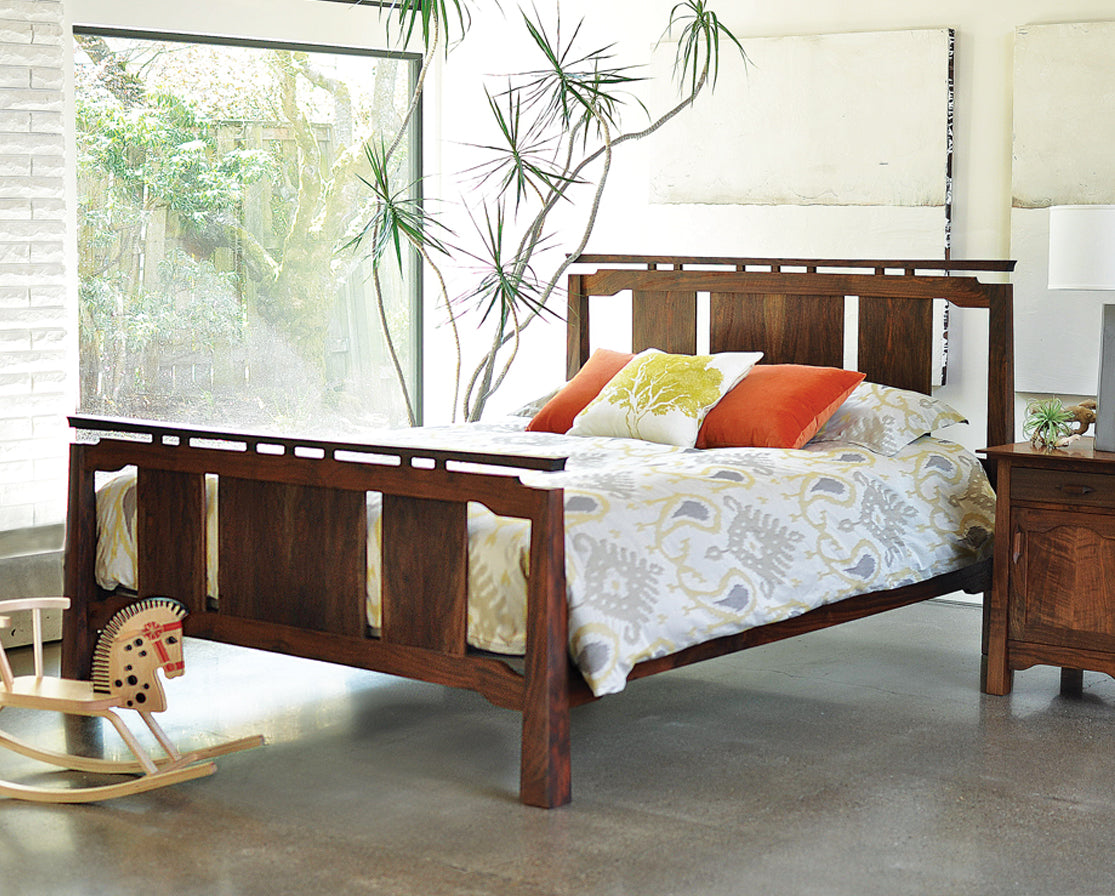 Pacific Nightstand with Door and Drawer in Western Walnut with the Saporro Bed