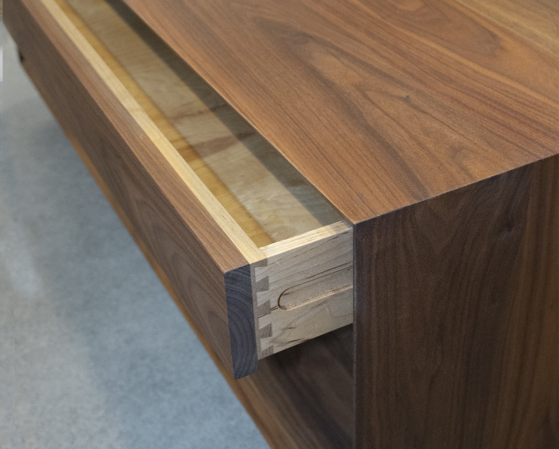 Drawer Detail on Modern Coffee Table in Eastern Walnut
